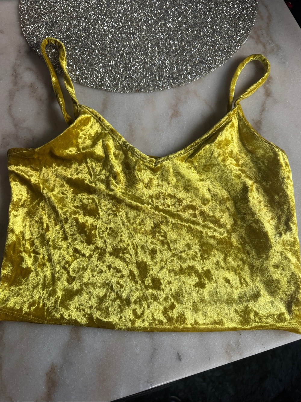 Forever 21 Yellow Velvet Cropped Cami Top
